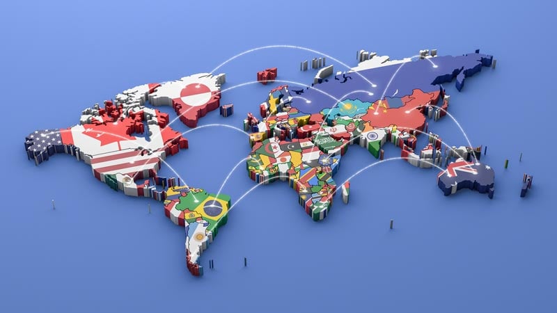 world map with national flags